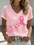 Women'S Pink Ribbon Print Printed T-Shirt
