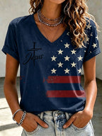 Women's Independence Day Cross Faith V-neck T-shirt
