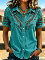 Women's Retro Western Style Printed Short Sleeved Shirt