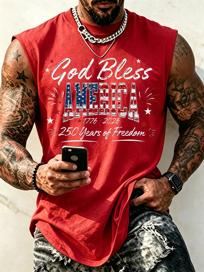 Men'S God Bless America Printed Casual Vest