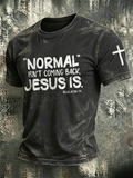 Religious Belief Cross Washed Retro Printed Round Neck T-Shirt
