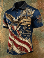 Men's Vintage Patriotic Eagle Cross USA 250th Anniversary American Flag Polo Shirt