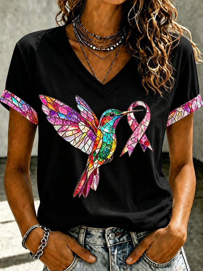 Women's Hummingbird Pink Ribbon T-shirt