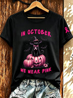 Women'S Retro In October We Wear Pink Printed T-Shirt
