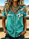 Women'S Retro Western-Style Print Short-Sleeved Shirt
