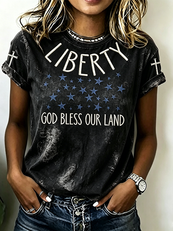 Women's Retro Vintage Texture Religious Beliefs USA 250th Anniversary Printed T-shirt