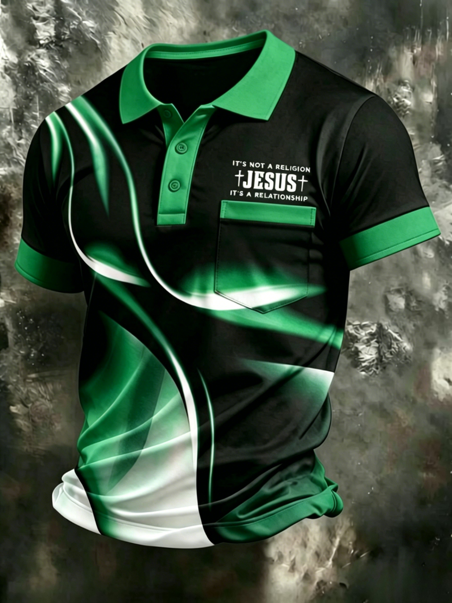 Men's Christian Cross Pocket Printed Polo Shirt