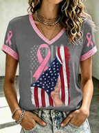 Women'S Flag Breast Cancer Awareness Print Short Sleeve T-Shirt