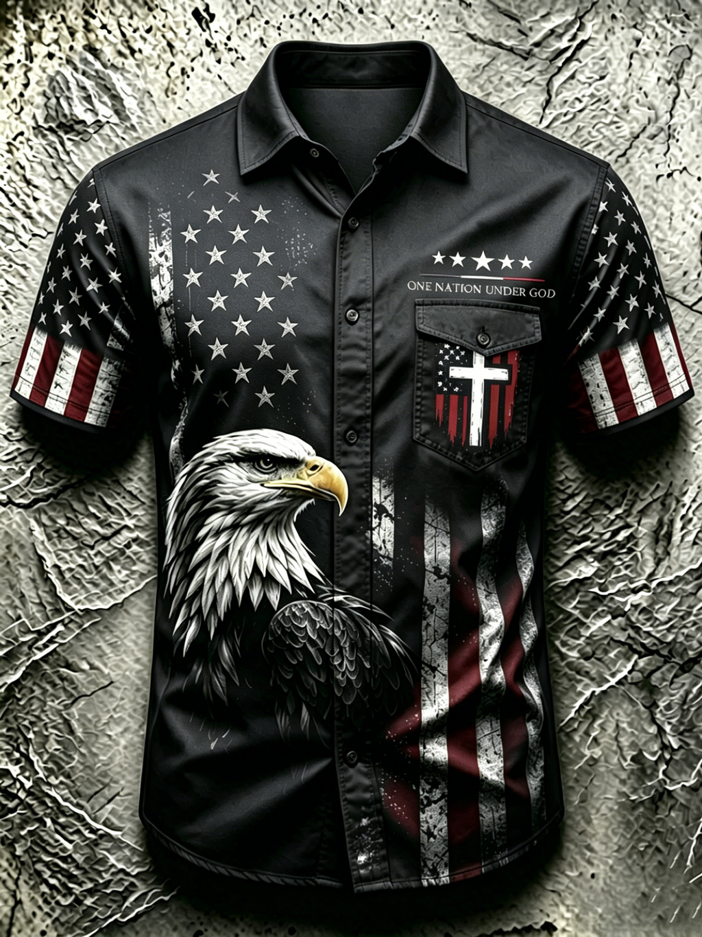 One Nation Under God Commemorative Printed Pocket Shirt Of American Faith