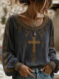 Women's Religious Beliefs Floral Printed Casual Cotton and Linen Top