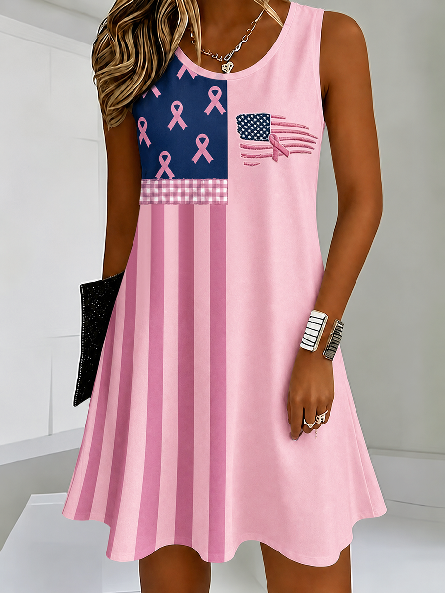 Women'S Flag Breast Cancer Awareness Print Dress