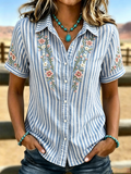 Women'S Retro Western-Style Print Short-Sleeved Shirt