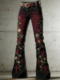 Women'S Retro Western Style Art Print Flare Printed Flared Trousers