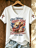 250Th Anniversary Flag Commemorative Casual V-Neck T-Shirt For The United States