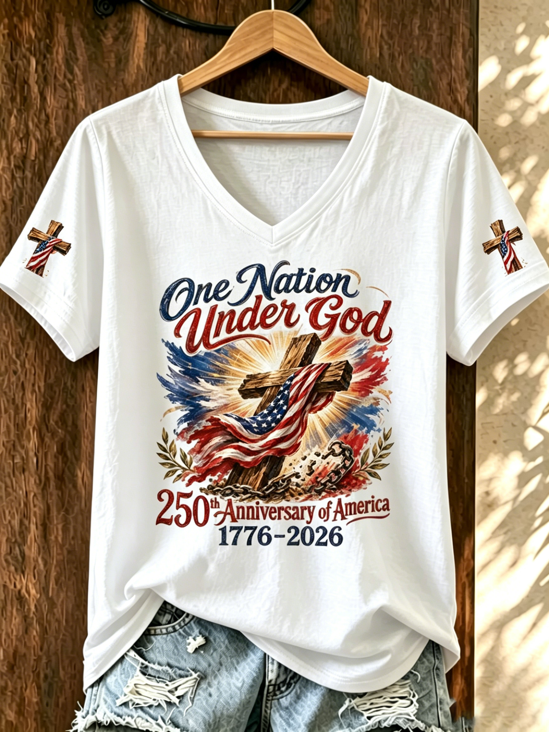 250Th Anniversary Flag Commemorative Casual V-Neck T-Shirt For The United States