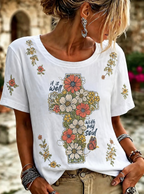 Women's It is Well With My Soul Floral Cross Butterfly Print T-shirt