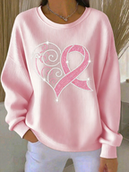 Women'S Rhinestone Breast Cancer Heart Ribbon  Print Casual Texture Sportswear