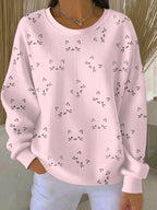 Women'S Cat Print Casual Texture Sweatshirt