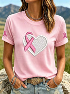 Women'S Breast Cancer Ribbon Printed Casual T-Shirt