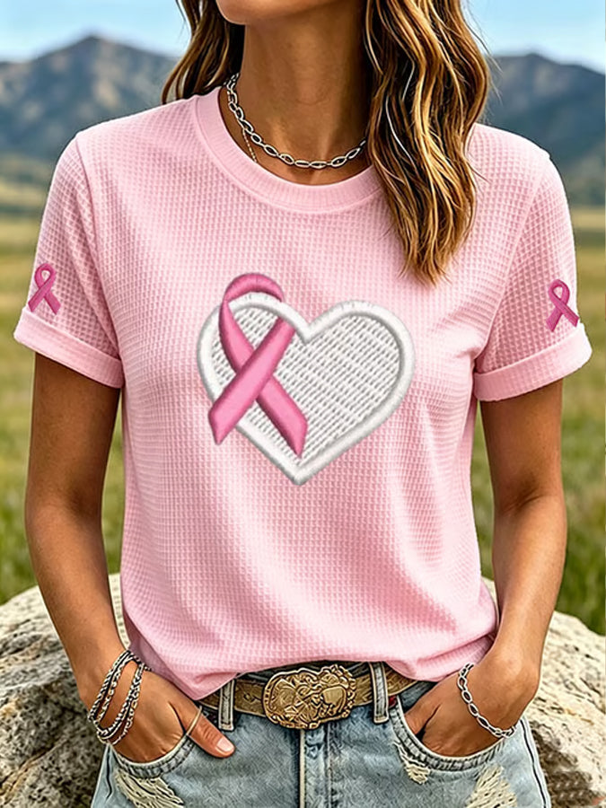 Women'S Breast Cancer Ribbon Printed Casual T-Shirt