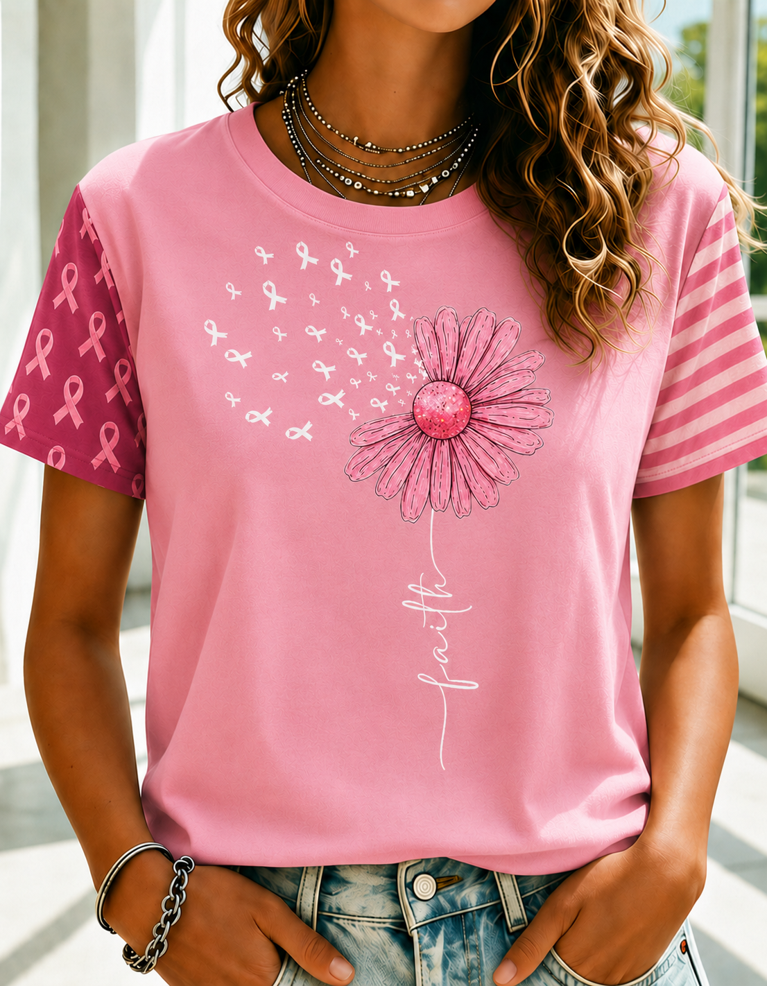 Women'S Belief In Breast Cancer Publicity Print Short Sleeve T-Shirt