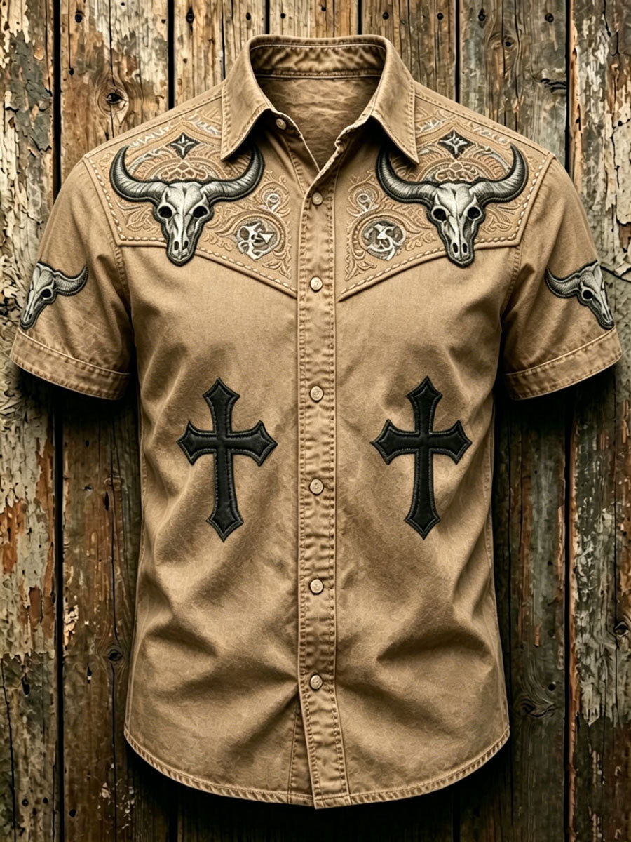 Men'S Retro Patriotic Western Style Short Sleeved Shirt