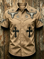 Men'S Retro Patriotic Western Style Short Sleeved Shirt