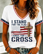 Women'S Belief Cross Flag Print Casual V-Neck Top