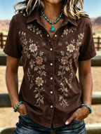 Women's Western Floral Embroidered Short Sleeve Shirt