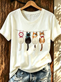 Women'S Fun Cat Printed Casual Round Neck T-Shirt