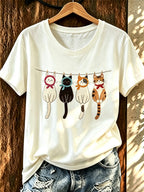 Women'S Fun Cat Printed Casual Round Neck T-Shirt