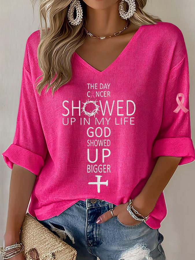 Women'S Breast Cancer Faith Printed Waffle T-Shirt