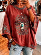 Ladies' Retro Western Style Cross Faith Loose Top