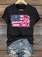 Women's breast cancer US flag T-shirt