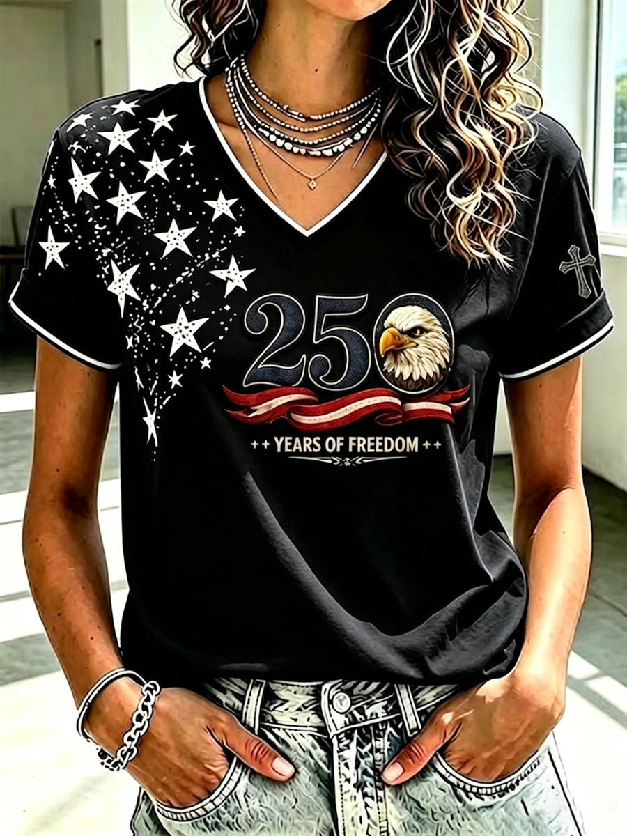 Ladies' Retro 250Th Anniversary Faith V-Neck T-Shirt