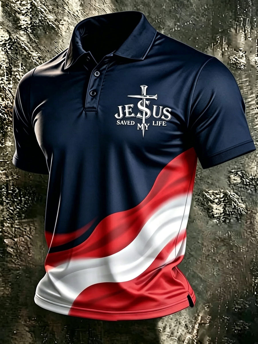 Men'S Faith Contrasting Cross Pattern Casual Polo Shirt