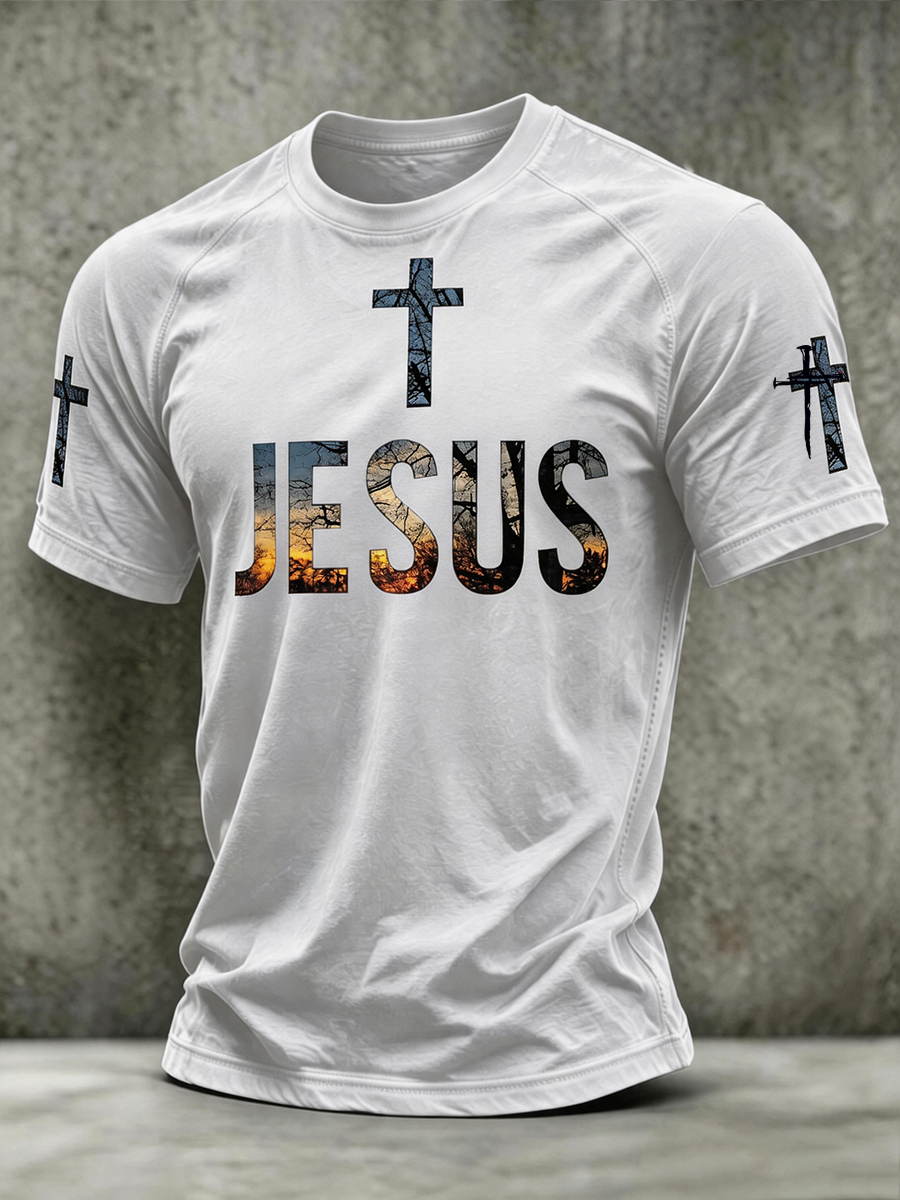 Men's Casual Jesus Print Casual T-Shirt