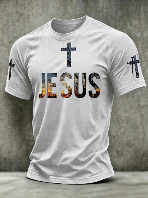 Men's Casual Jesus Print Casual T-Shirt