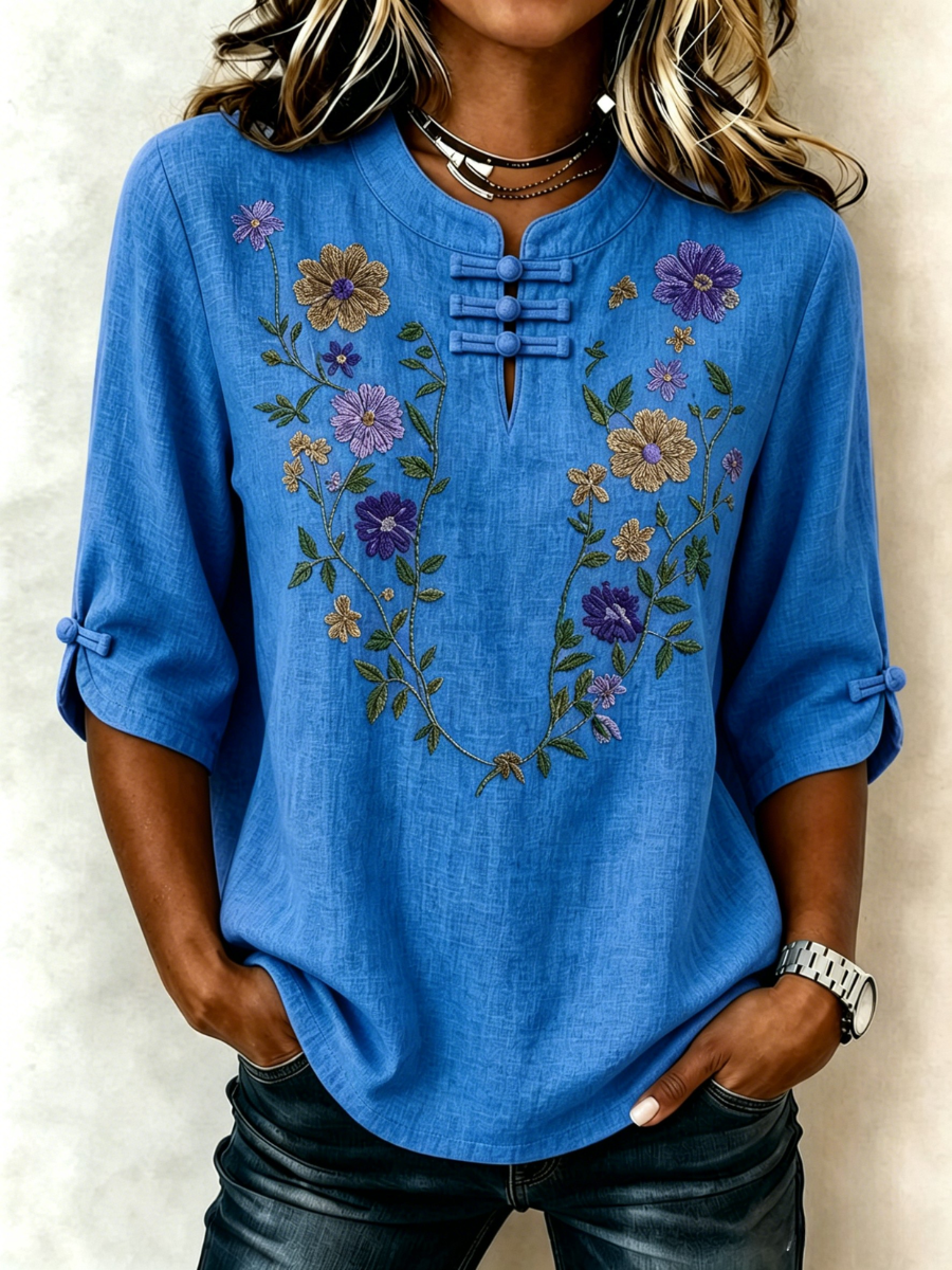 Women's Floral Casual Button Top