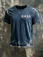Men'S Logo design Casual Washed Cotton And Linen Raglan Short Sleeved T-Shirt