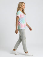 Women's Breast Cancer Awareness Vertical Tie-Dye Printed V-Neck T-Shirt