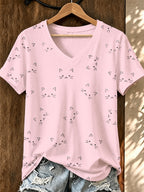 Women'S Cat Printed V-Neck T-Shirt