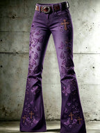 Women'S Flower Cross Patterned Flared Pants