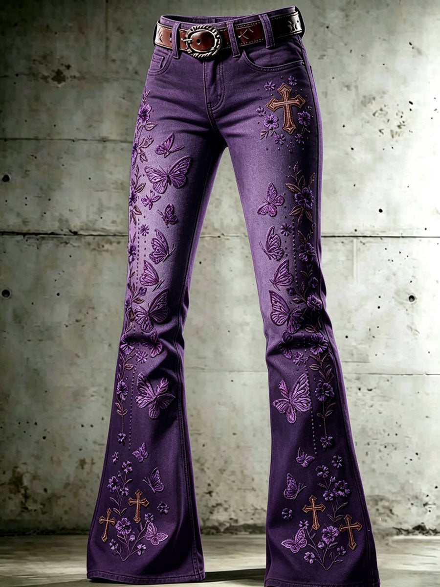 Women'S Flower Cross Patterned Flared Pants