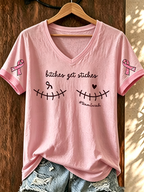 Women'S American Flag Pink Ribbon Embroidered Casual T-Shirt