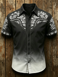 Western Style Ethnic Paisley Gradient Pattern Printed Lapel Top
