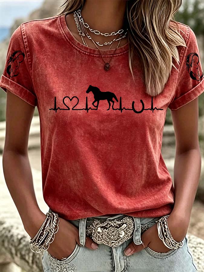 Women'S Western Style Animal Round Neck T-Shirt