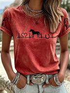 Women'S Western Style Animal Round Neck T-Shirt