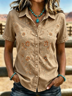 Women's Western Floral Embroidered Short Sleeve Shirt