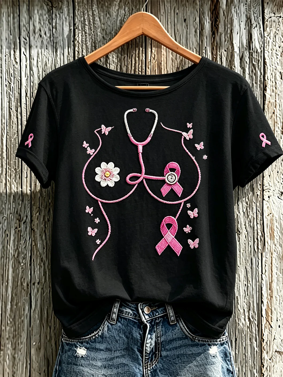 Women'S Breast Cancer Awareness Main Pattern Printed Casual Short-Sleeve T-Shirt